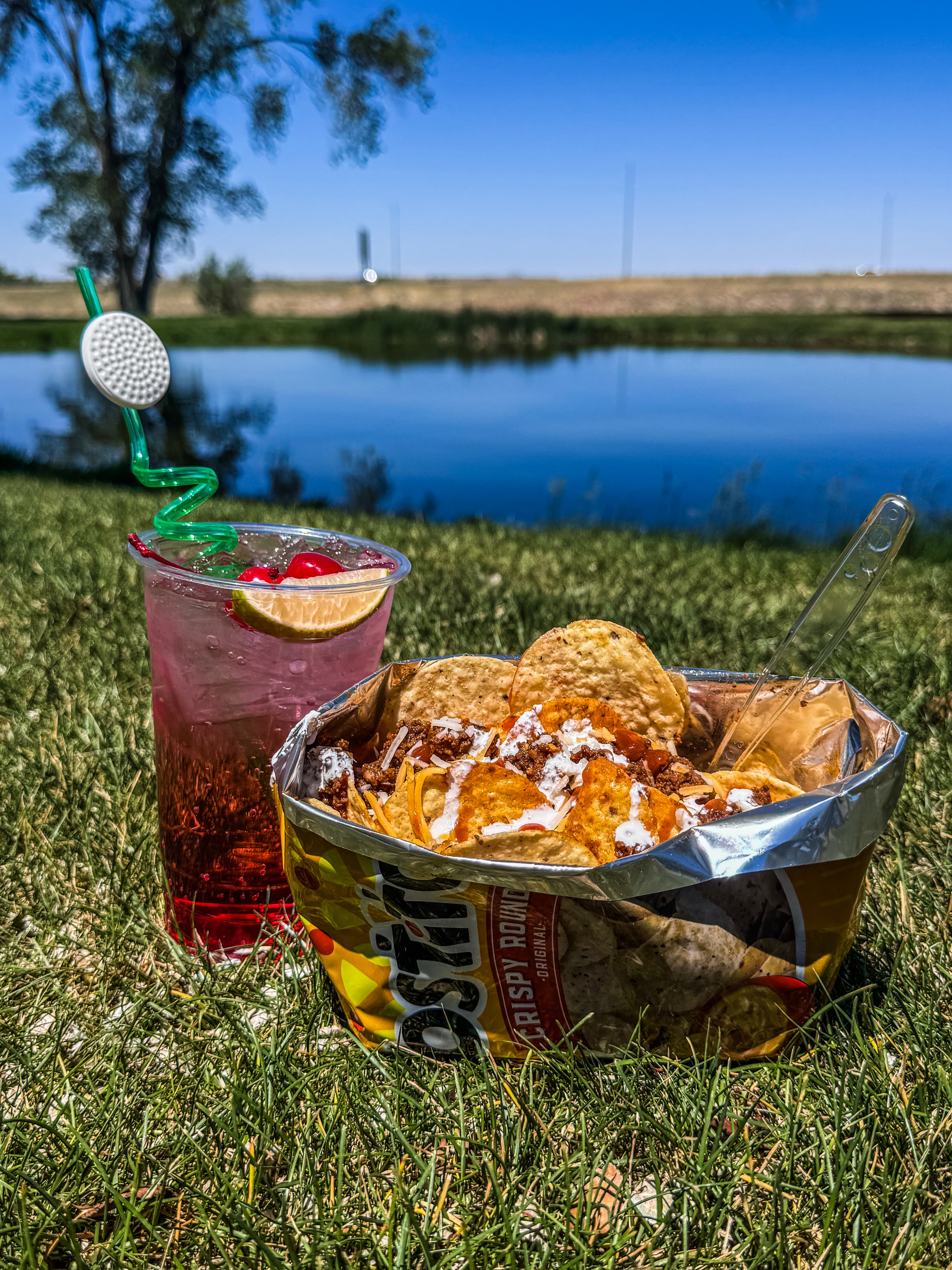 A custom cherry dirty soda from The Treehouse, alongside a walking taco